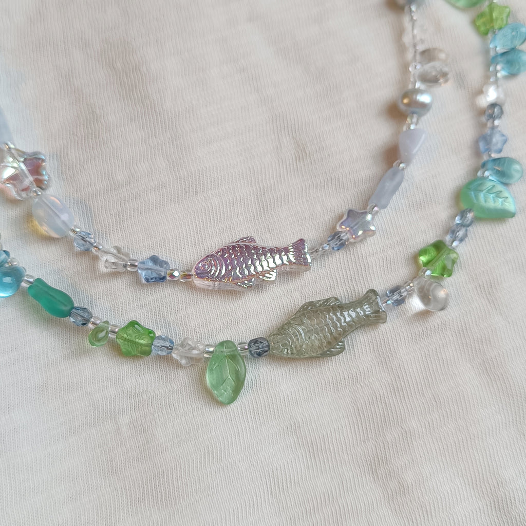 GREEN FISH BEADED NECKLACE